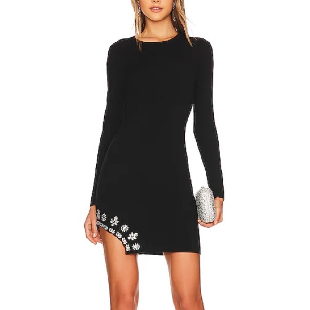 SAYLOR Reid Mini Sweater Dress in Black with Floral Accents Size Small